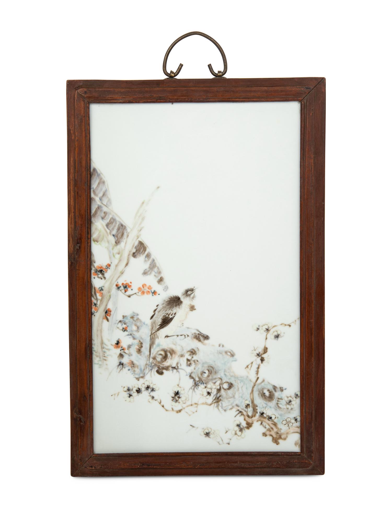 A Qianjiang Enameled 'Bird and Flower' Porcelain Wall Panel
