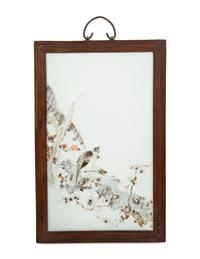 A Qianjiang Enameled 'Bird and Flower' Porcelain Wall Panel