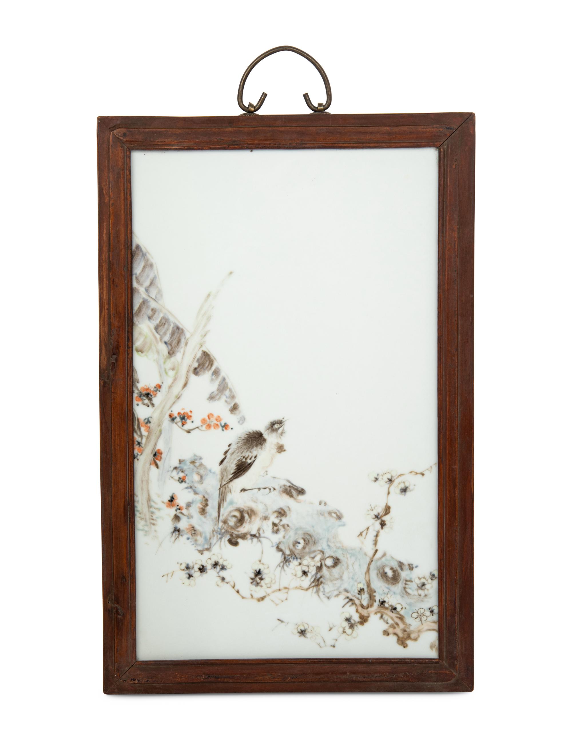 A Qianjiang Enameled 'Bird and Flower' Porcelain Wall Panel