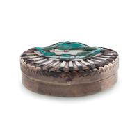 Shell-Shaped Sterling Silver Lidded Box, with Mosaic Inlay and Heartline Bear