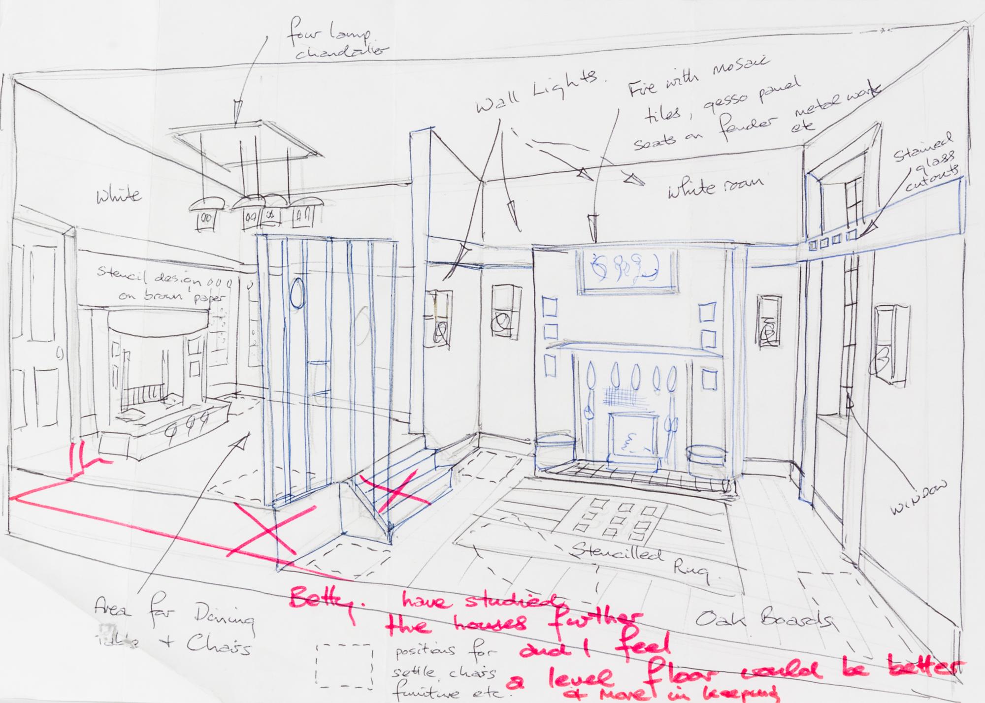 An Arts and Crafts Style Diorama Height 14 1/8 x width 33 1/4 x depth 19 3/4 inches. — Peter Mattinson, Yorkshire, 1995