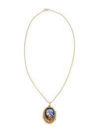 PAINTED PORCELAIN AND YELLOW GOLD LOCKET NECKLACE