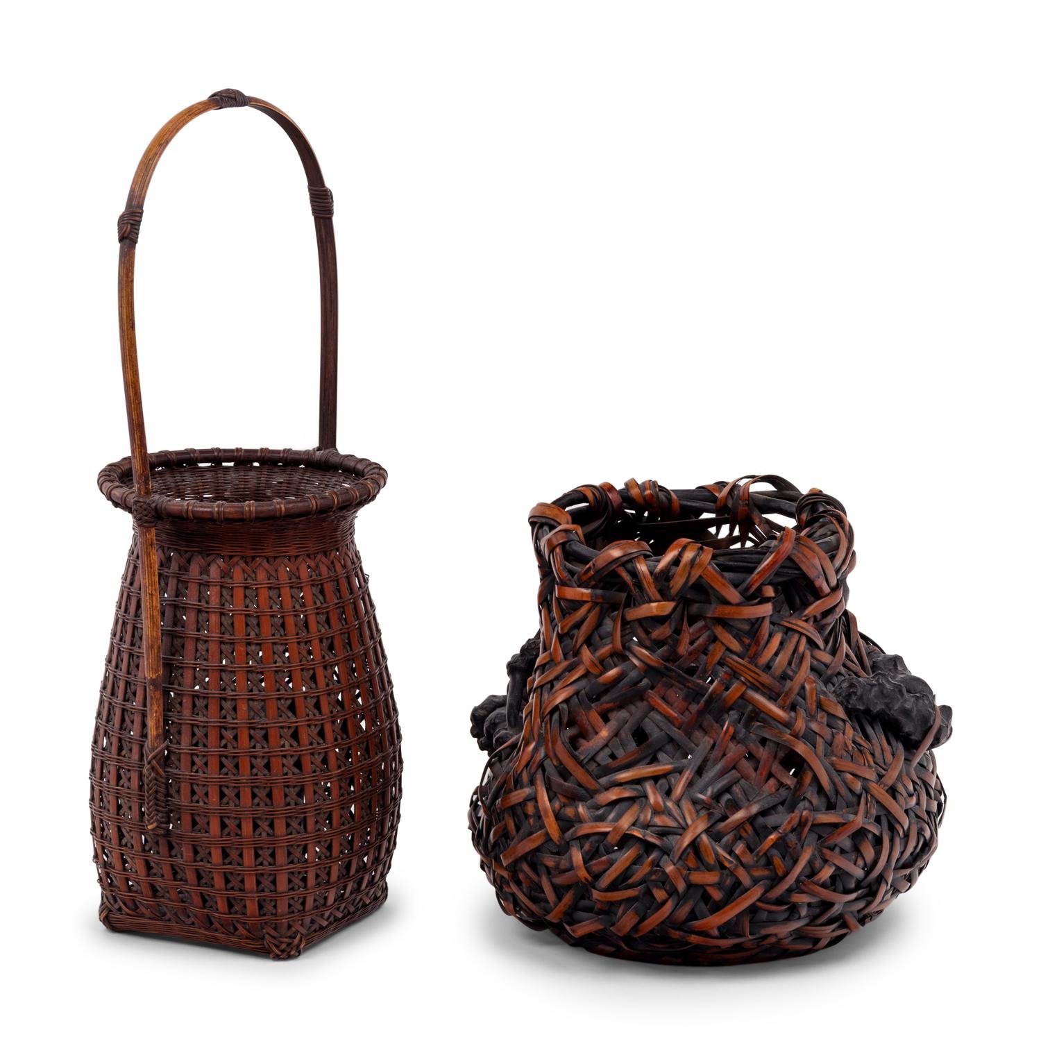 Two Japanese Ikebana Bamboo Flower Arranging Baskets