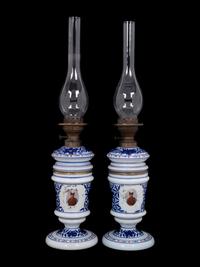 A Pair of Persian Market Opaline Glass Oil Lamps