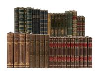 [FINE BINDINGS]. A group of 38 volumes in fine full, half, or quarter leather bindings, including works relating to literature and history, most in French.