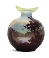 Emile Galle, (French, 1846-1904), a cameo glass vase, of flask form with landscape decoration