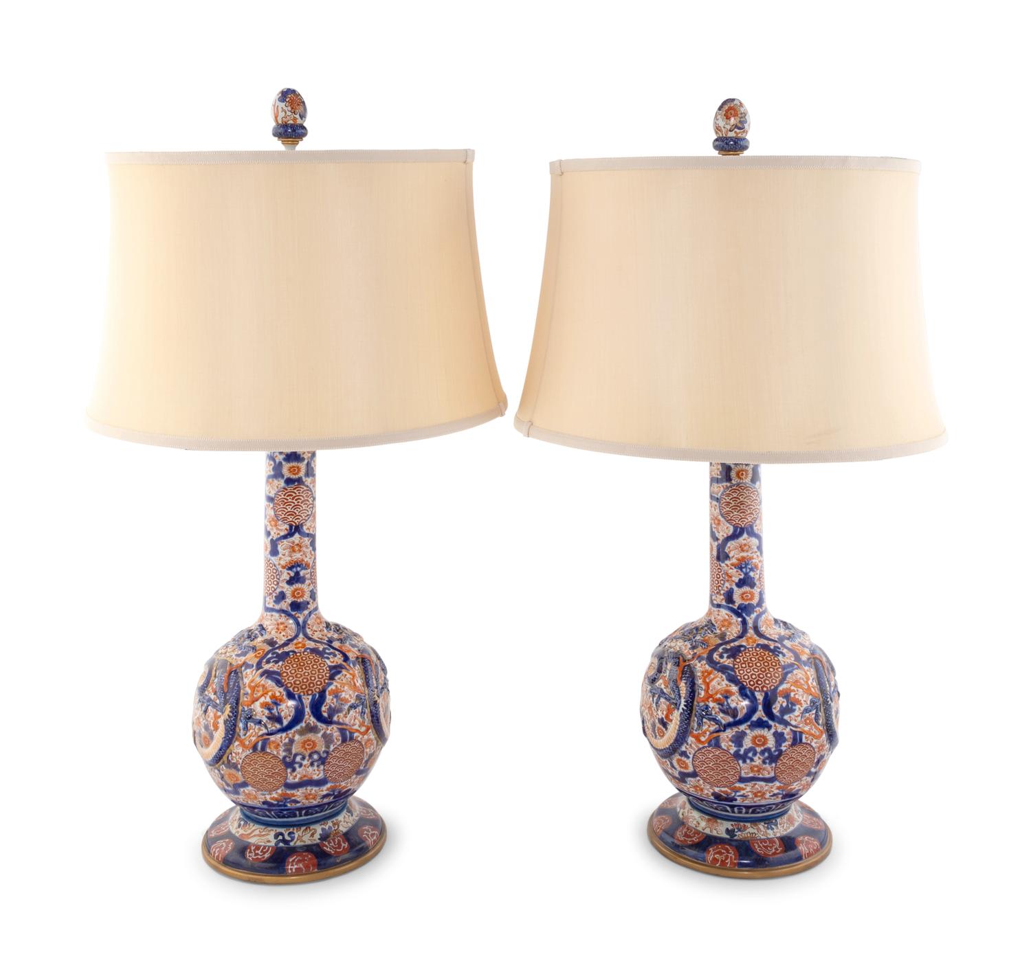 A Pair of Japanese Porcelain Vases Mounted as Lamps