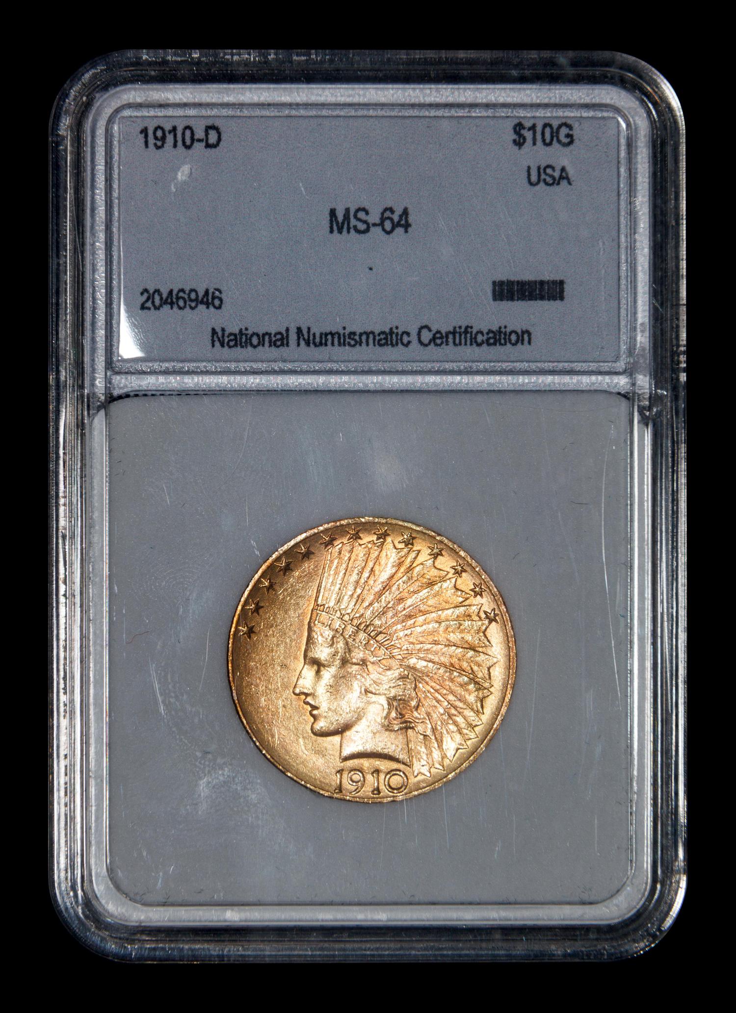 A 1910-D Indian Head $10 Gold Coin