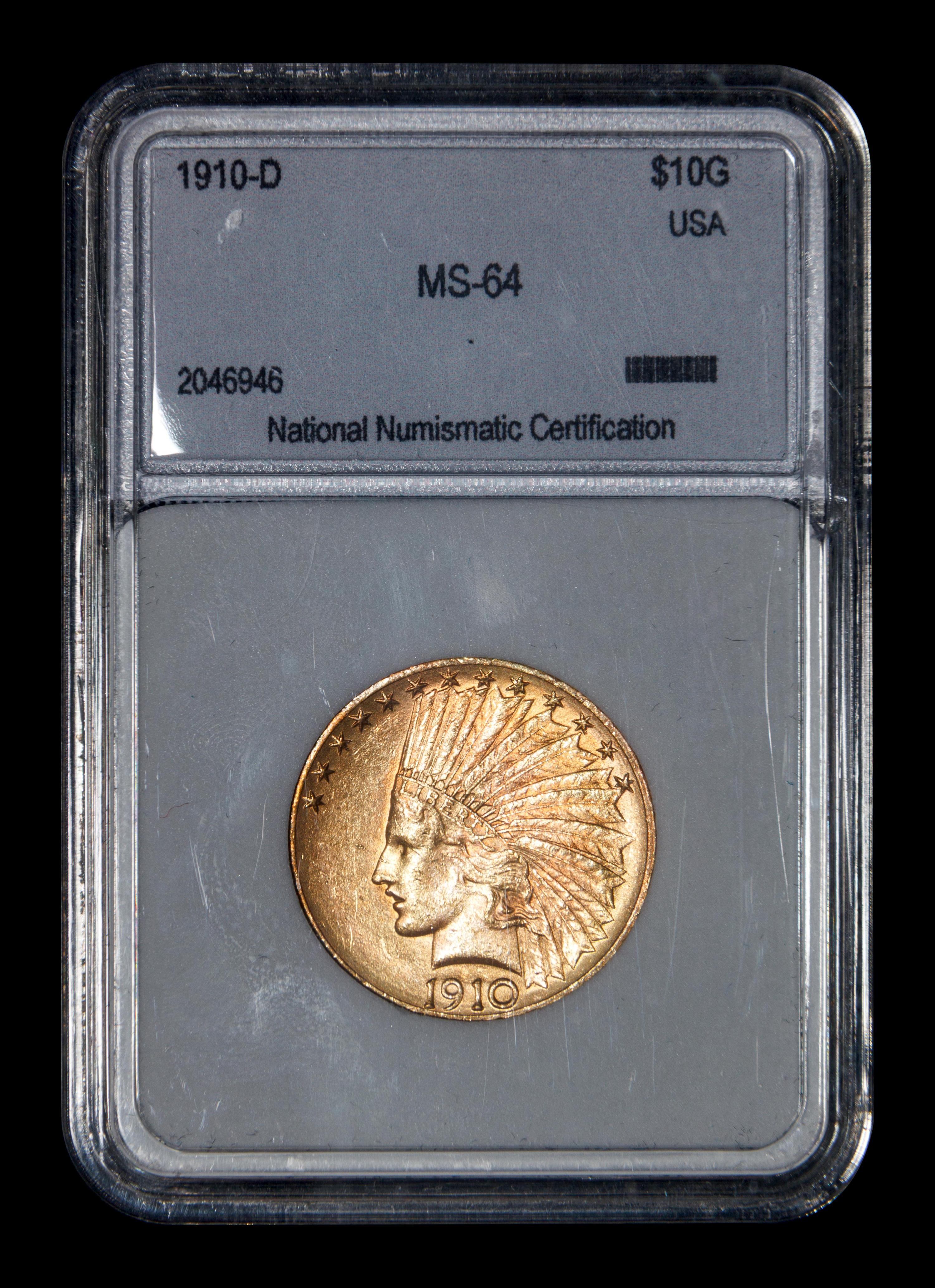 A 1910-D Indian Head $10 Gold Coin