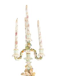 A Pair of Meissen Porcelain Figural Four Light Candelabra