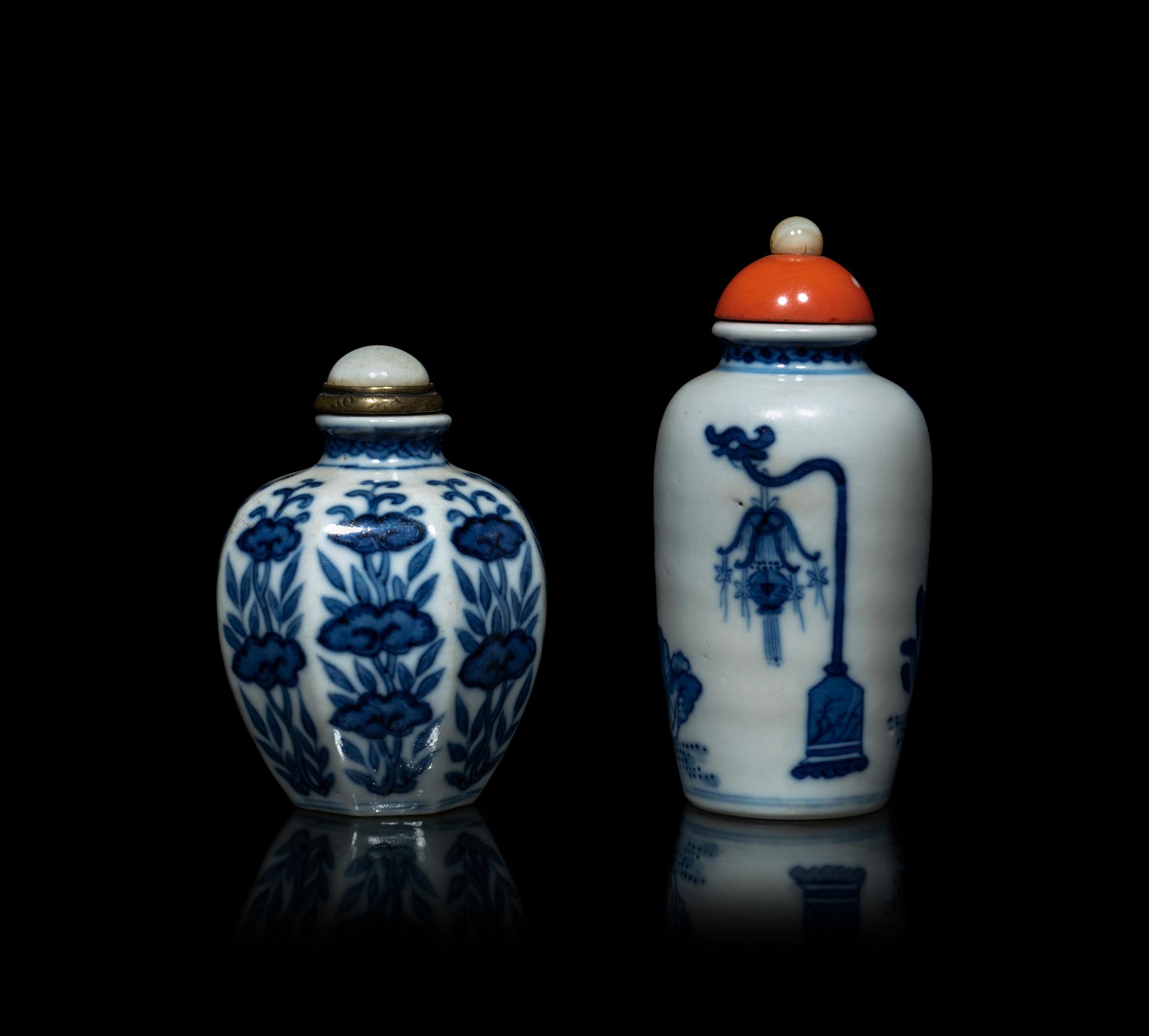 Two Chinese Blue and White Porcelain Snuff Bottles