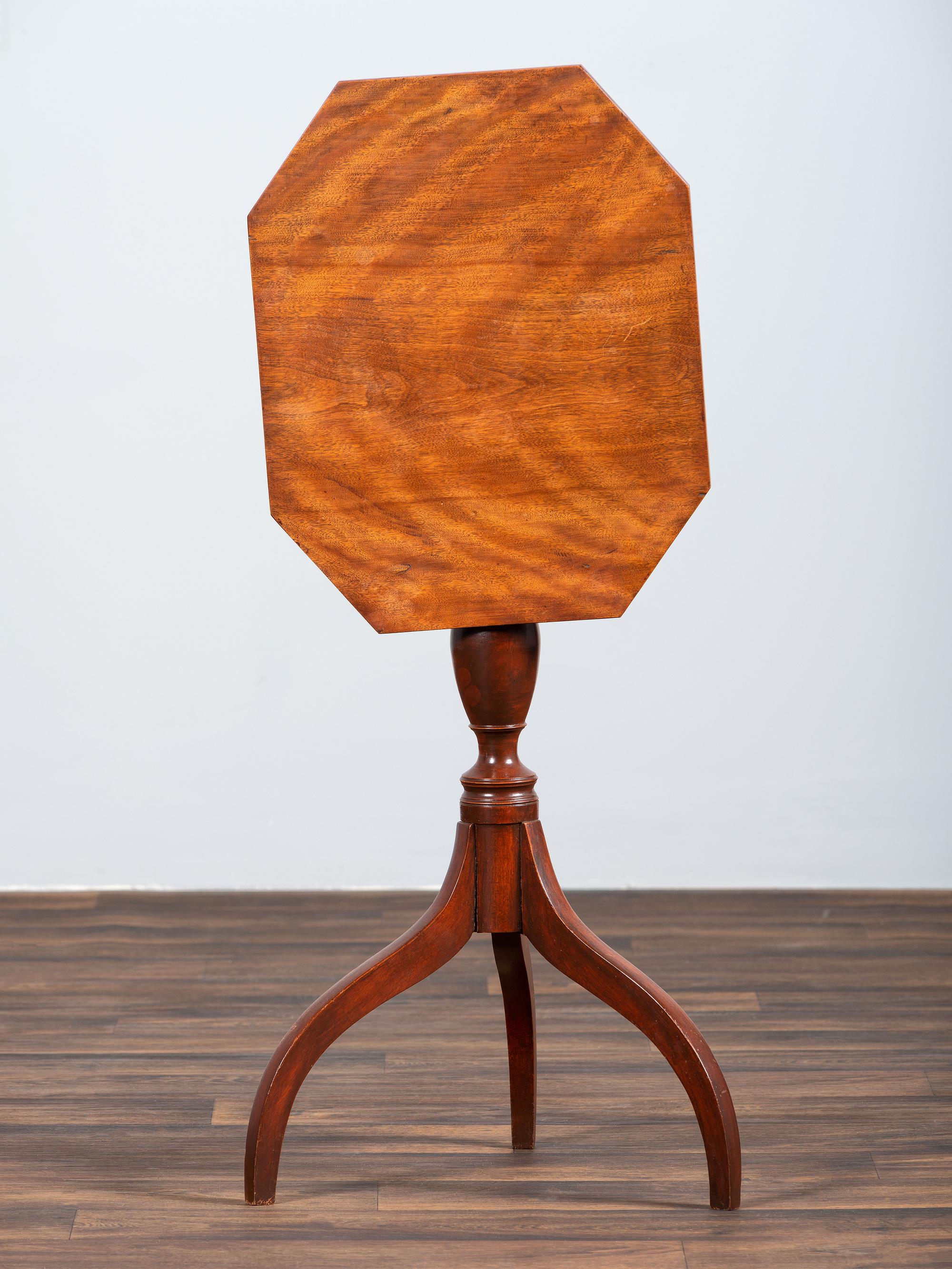 A Federal Figured Birch Octagonal Tilt-Top Candlestand