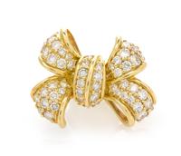 An 18 Karat Yellow Gold and Diamond Bow Motif Pendant, Jose Hess, 6.90 dwts.