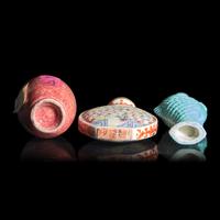 Three Chinese Porcelain Snuff and Medicine Bottles, Qing Dynasty (1644-1911)