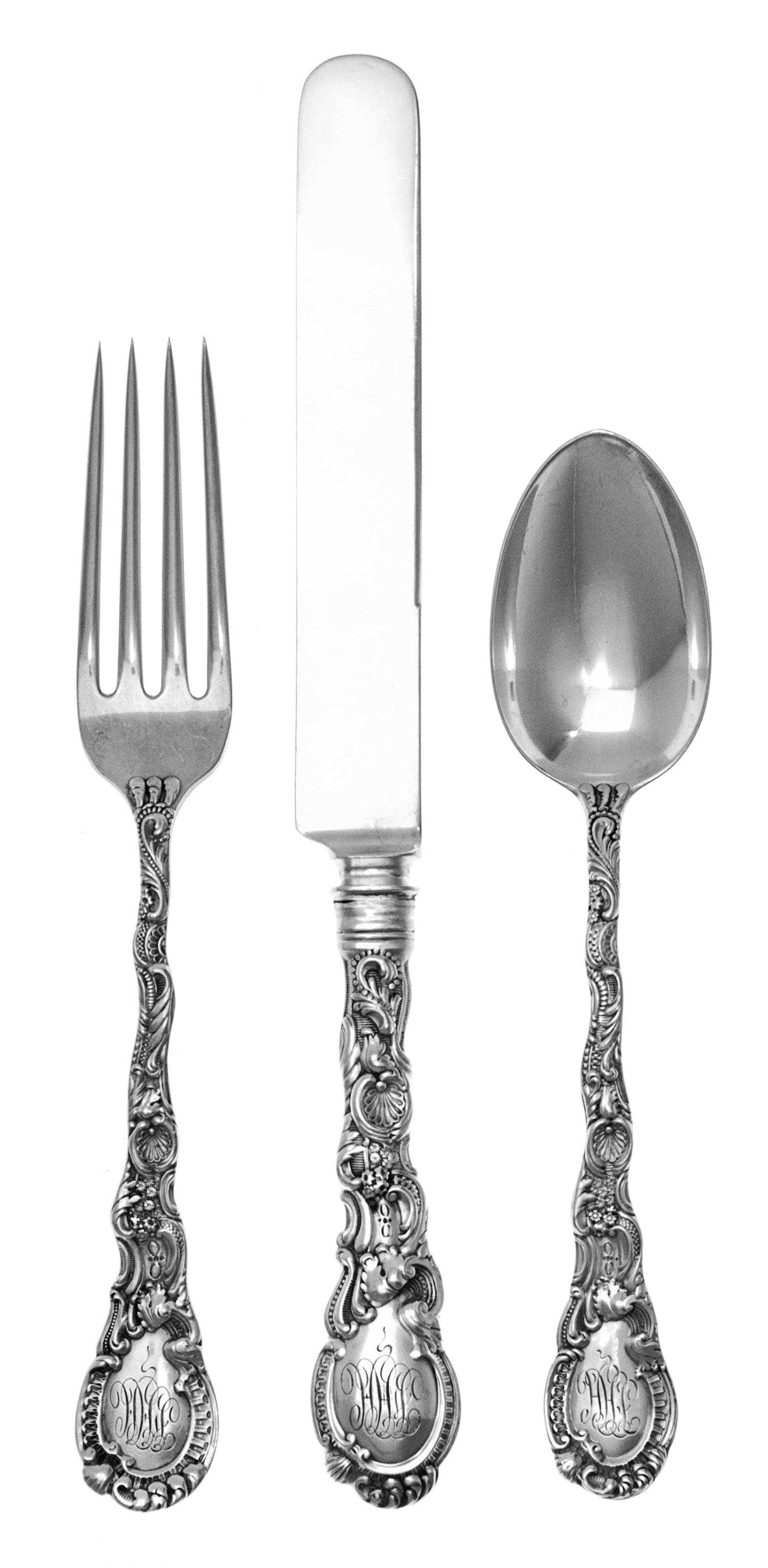 An American Silver Flatware Service, Theodore B. Starr, New York, NY, comprising: 12 dinner knives 12 luncheon knives 12 salad forks 12