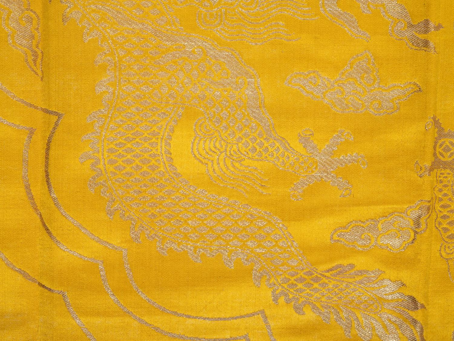 Two Chinese Yellow Embroidered Silk Panels