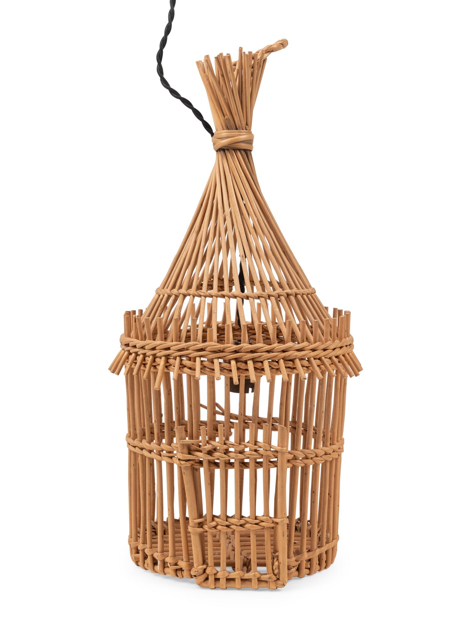 A Small Rattan Bird Cage Wired as a Pendant Light Fixture