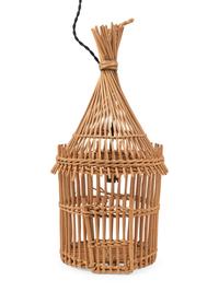 A Small Rattan Bird Cage Wired as a Pendant Light Fixture