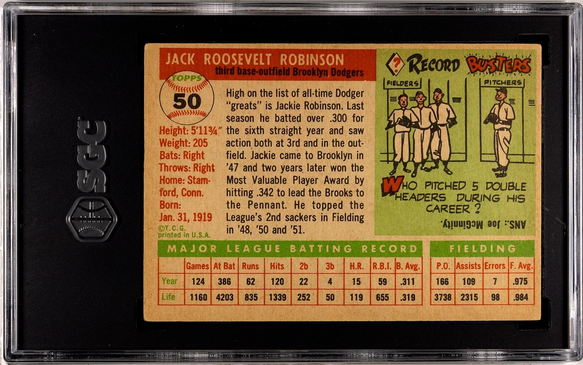 A 1955 Topps Jackie Robinson Baseball Card No. 50 (SGC 4.5 VG-EX+)