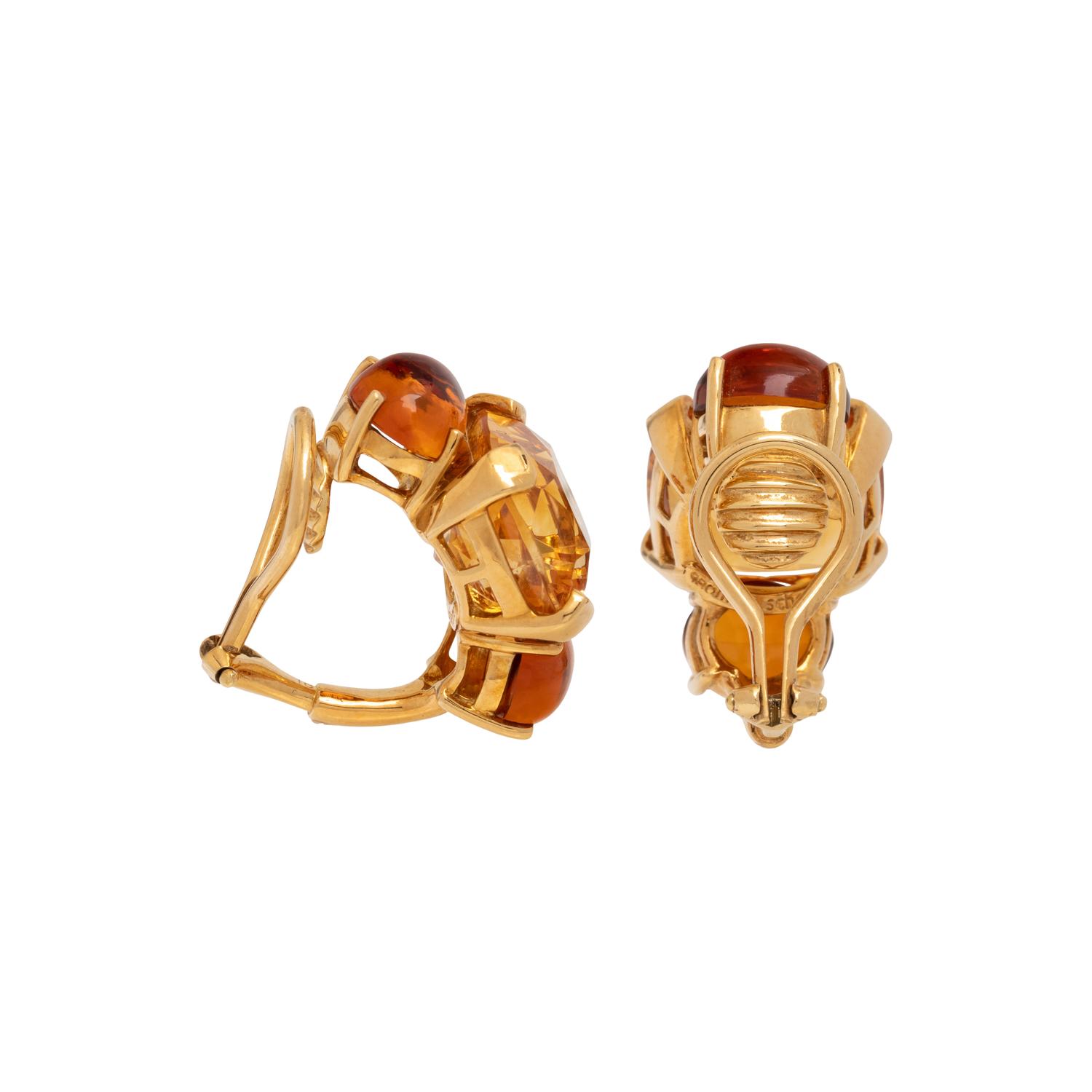 SEAMAN SCHEPPS, YELLOW GOLD AND CITRINE EARCLIPS