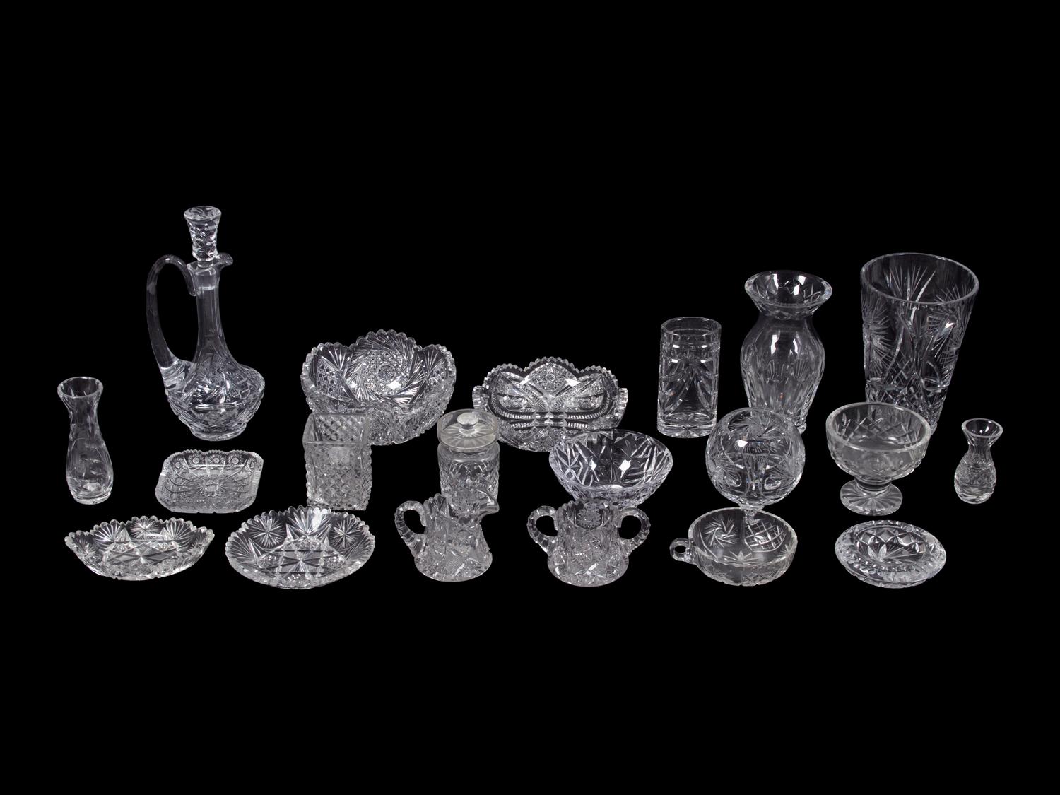A Collection of Twenty American Cut Glass Tablewares Height of tallest 10 inches.