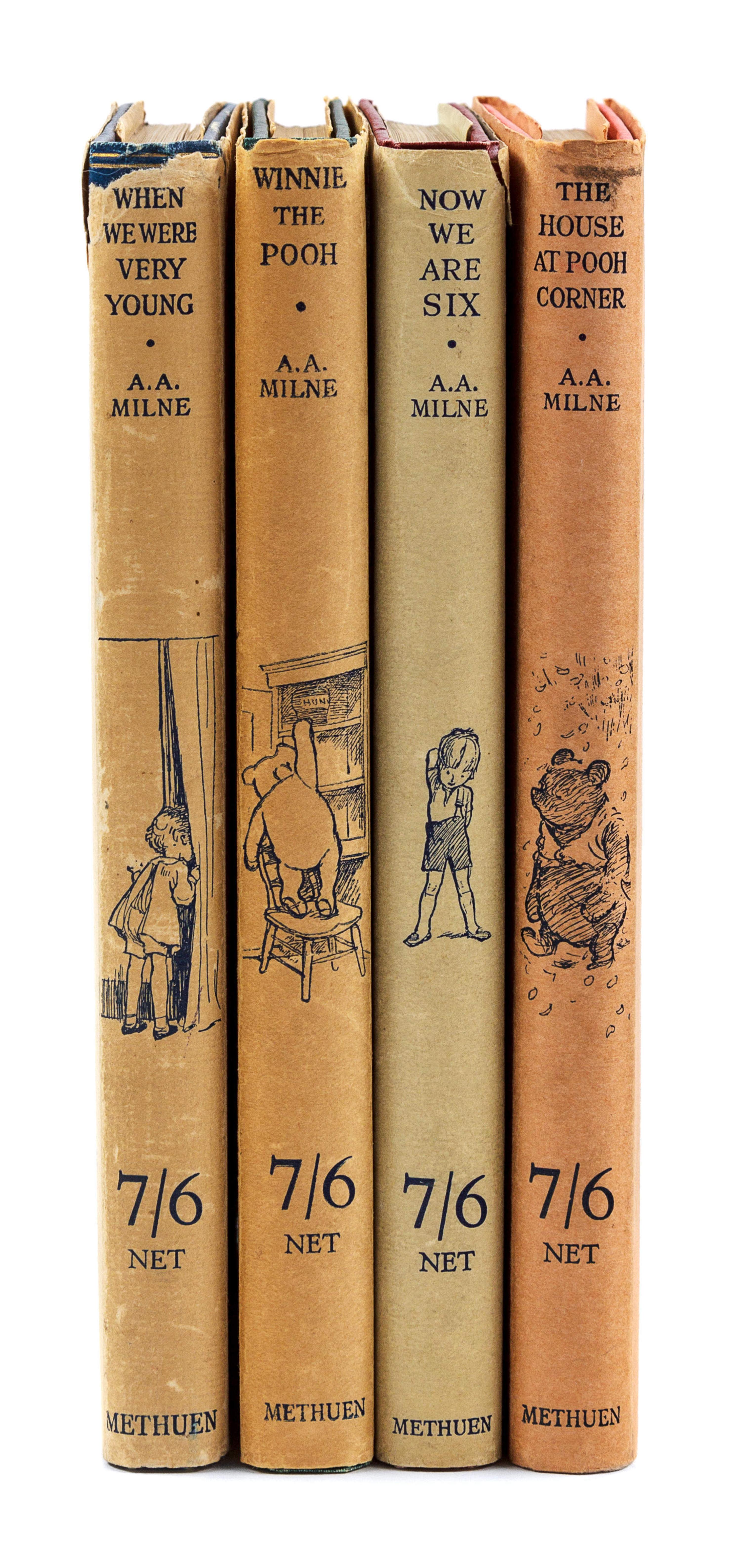 MILNE, Alan Alexander (1882-1956). When We Were Very Young . London: Methuen & Co., 1924. -- Winnie-the-Pooh . London: Methuen & Co., 1926. -- Now We are Six . London: Methuen & Co., 1927. -- The House at Pooh Corner . London: Methuen & Co., 1928.