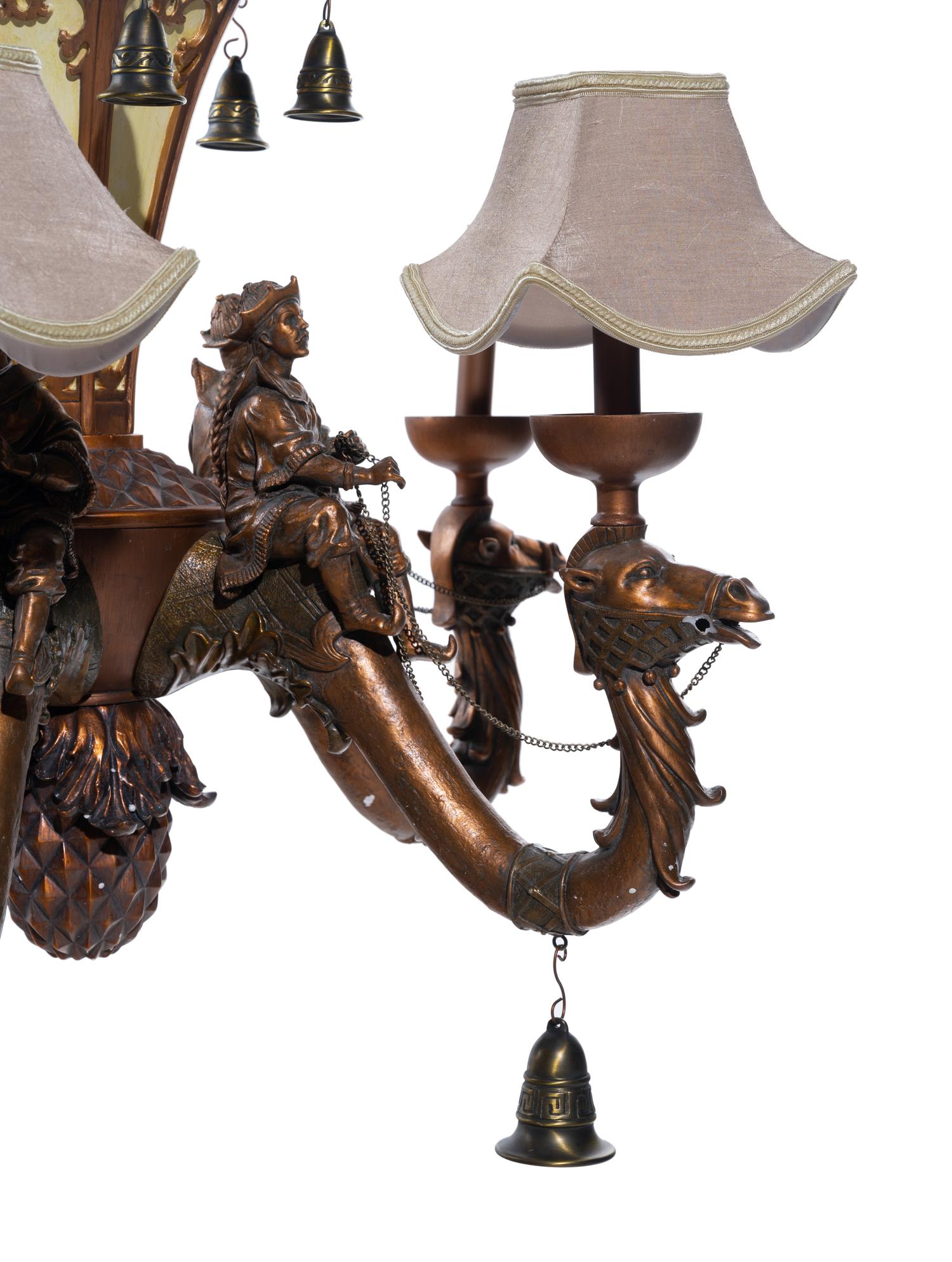 A Chinoiserie Style Polychromed Composition Five-Light Chandelier