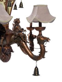 A Chinoiserie Style Polychromed Composition Five-Light Chandelier