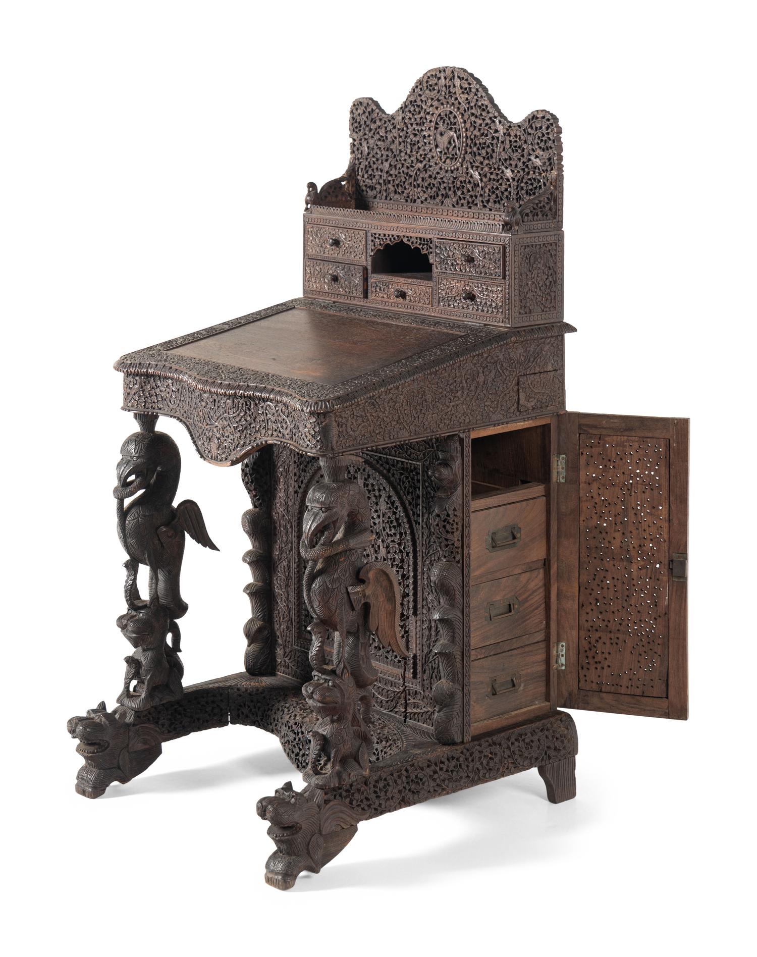 An Anglo-Burmese Carved Hardwood Desk