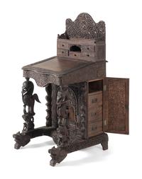 An Anglo-Burmese Carved Hardwood Desk