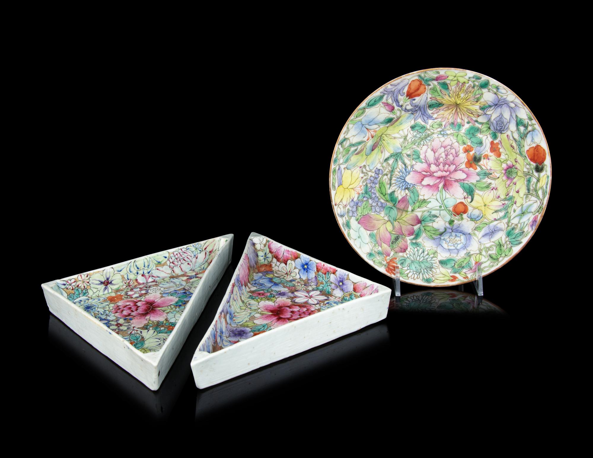 Three Chinese Famille Rose Porcelain 'Millefleur' Wares