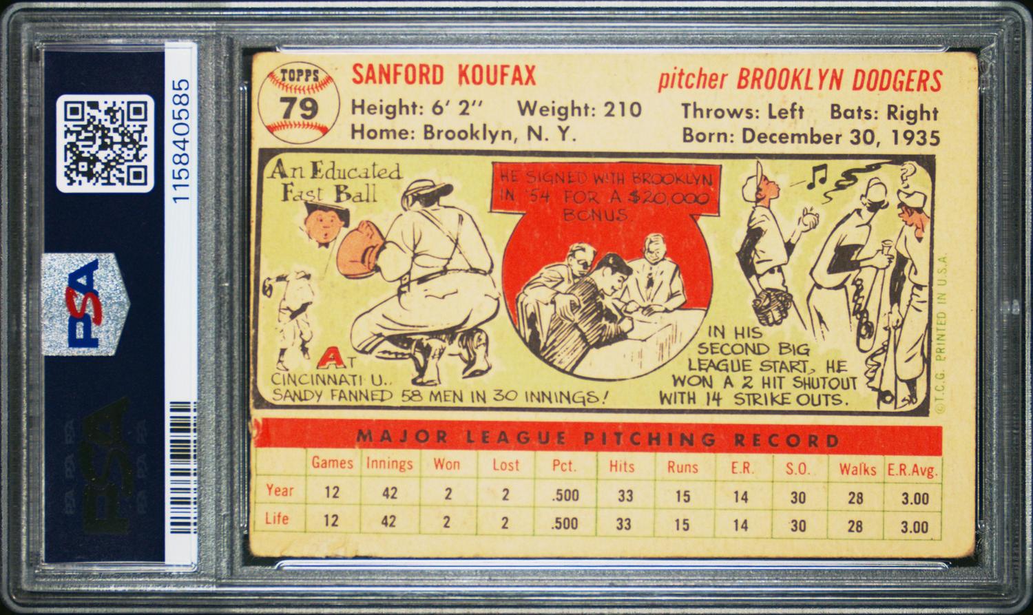 A 1956 Topps Sandy Koufax Baseball Card - White Back (PSA 2 GOOD)