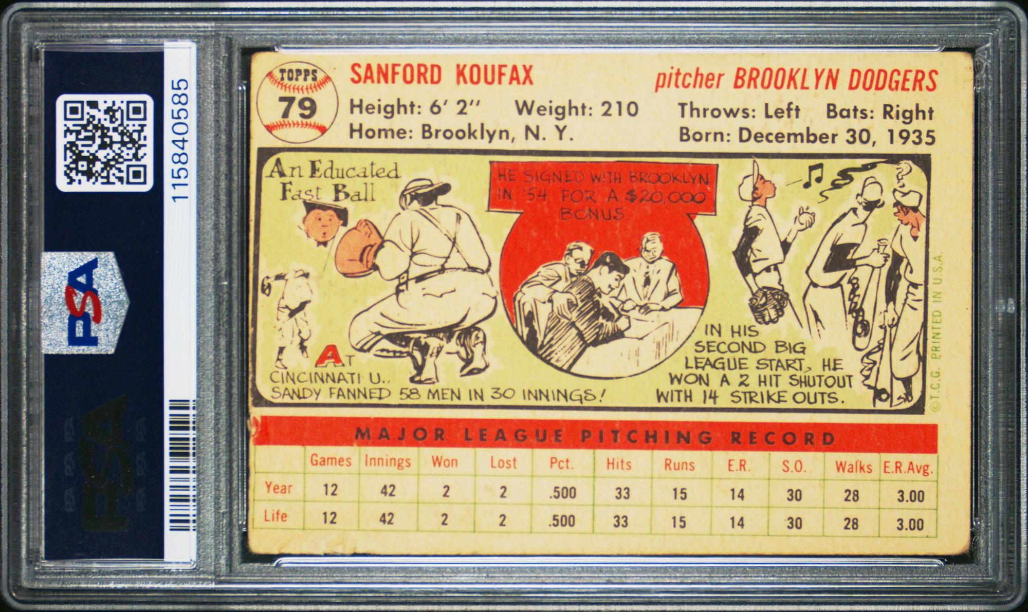 A 1956 Topps Sandy Koufax Baseball Card - White Back (PSA 2 GOOD)