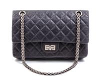 A Chanel Grey Quilted Leather Double Flap Bag, 9 x 6 x 2 inches.