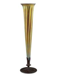 A Lundberg Studios Bronze Mounted Iridescent Glass Vase