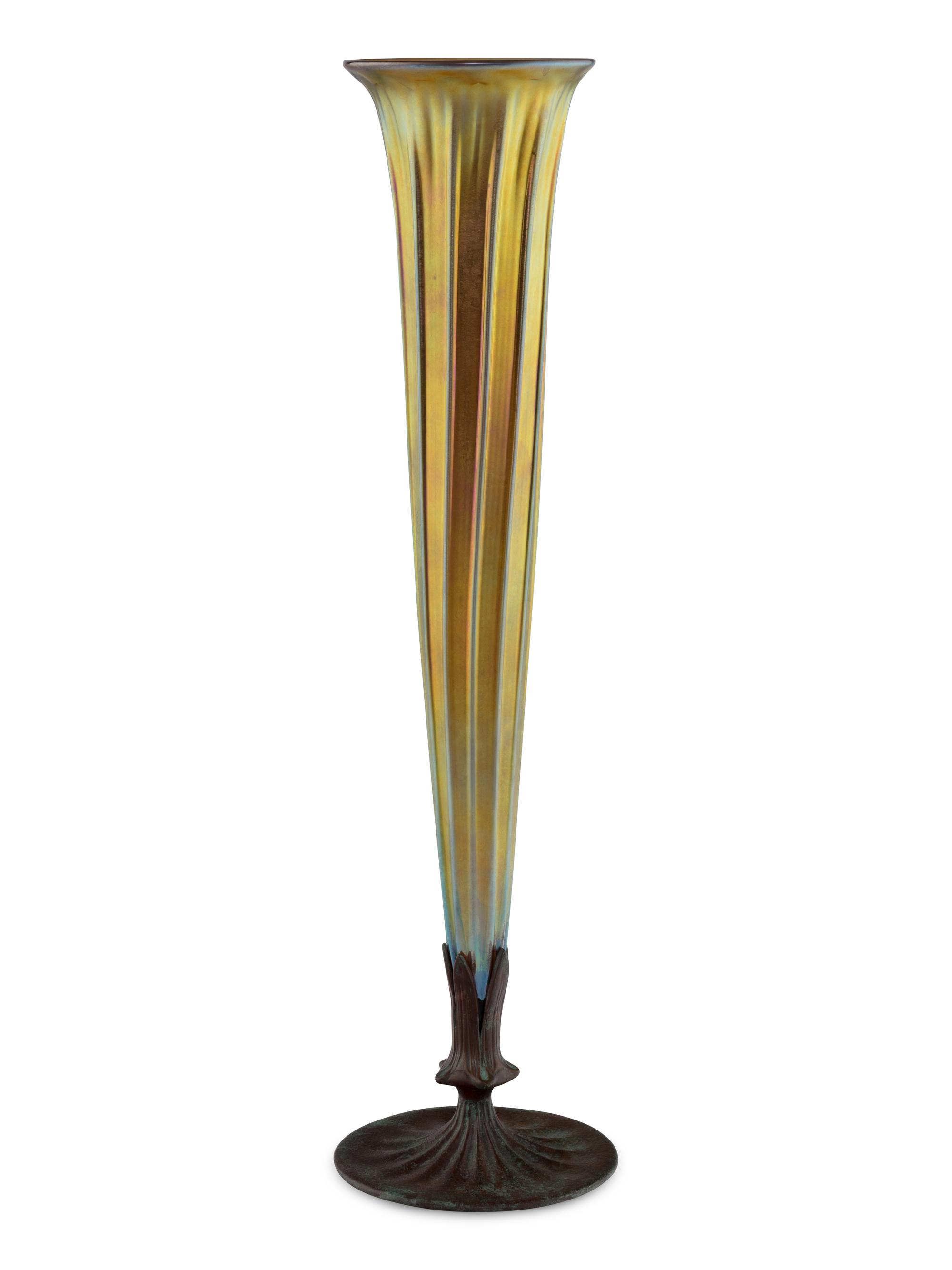 A Lundberg Studios Bronze Mounted Iridescent Glass Vase