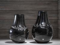 Pair of Carved Blackware Pottery Vases