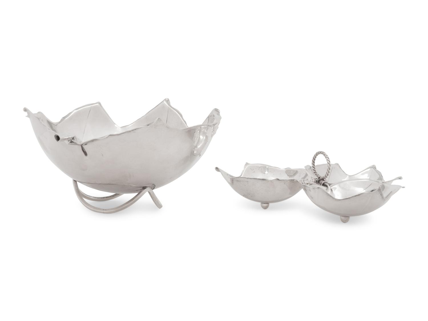 Two American Silver Leaf-Form Serving Bowls