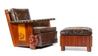 A Club Chair and Ottoman, Thomas Molesworth Height of chair 33 x width 32 1/2 x depth 37 inches.