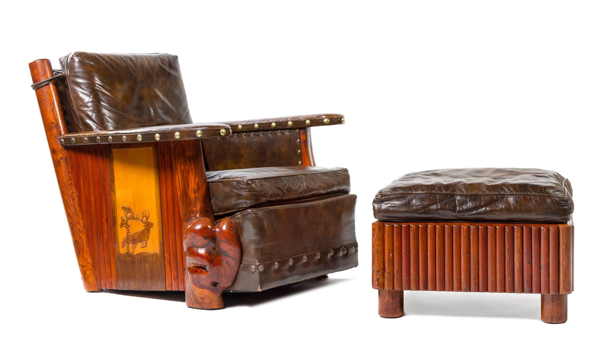 A Club Chair and Ottoman, Thomas Molesworth Height of chair 33 x width 32 1/2 x depth 37 inches.