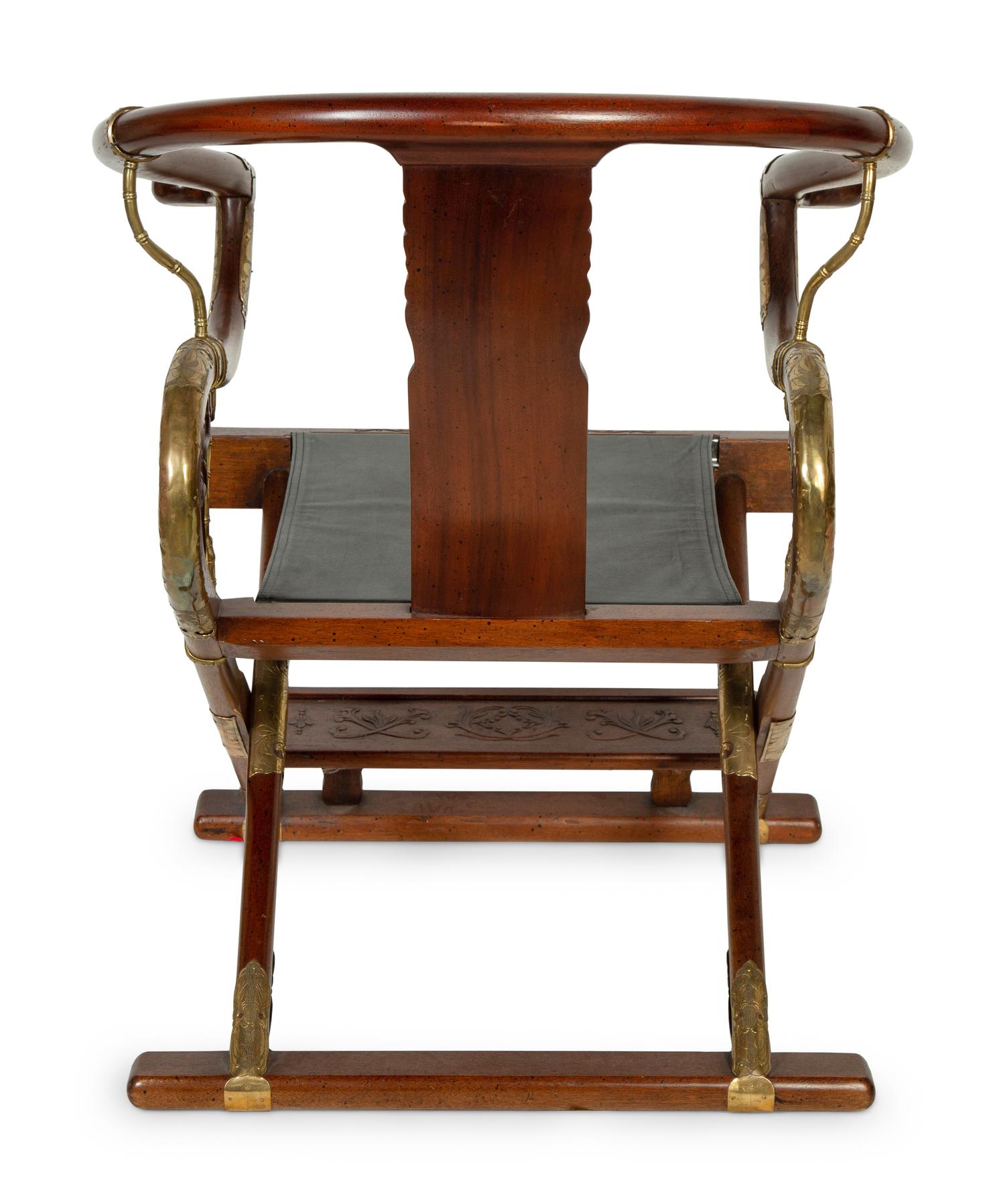 A Chinese Brass Mounted Yoke Back Armchair