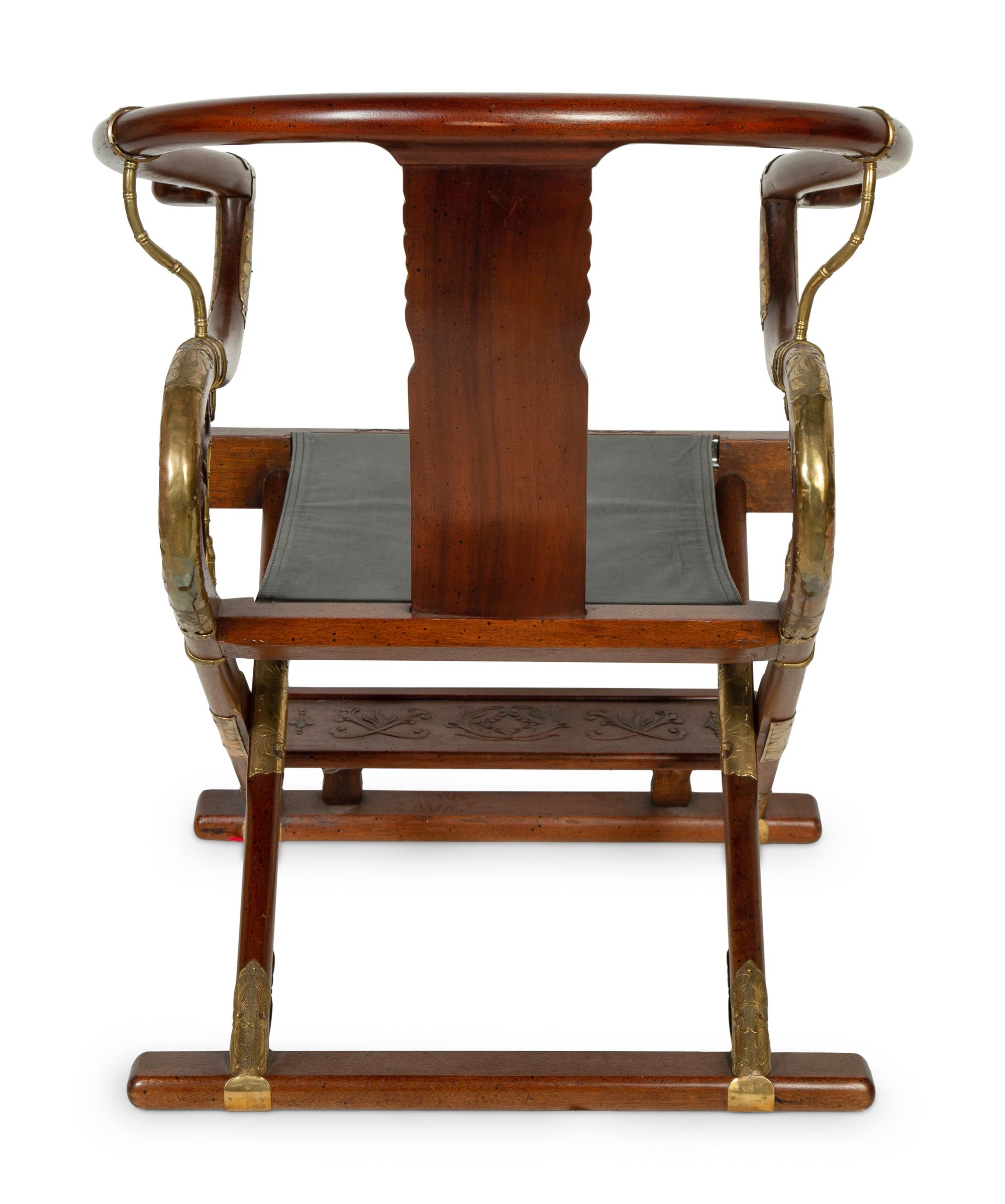 A Chinese Brass Mounted Yoke Back Armchair