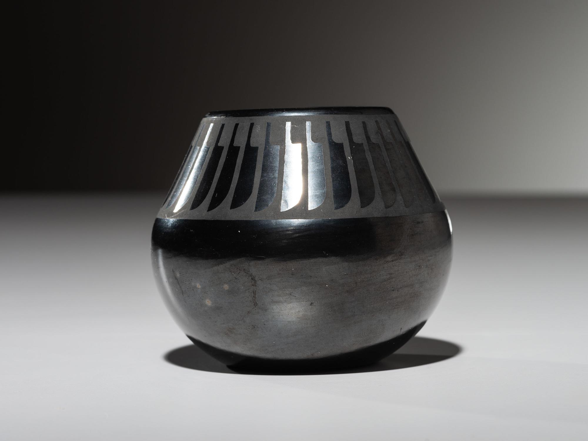 Blackware Pottery Jar, with Gunmetal Finish October 1965