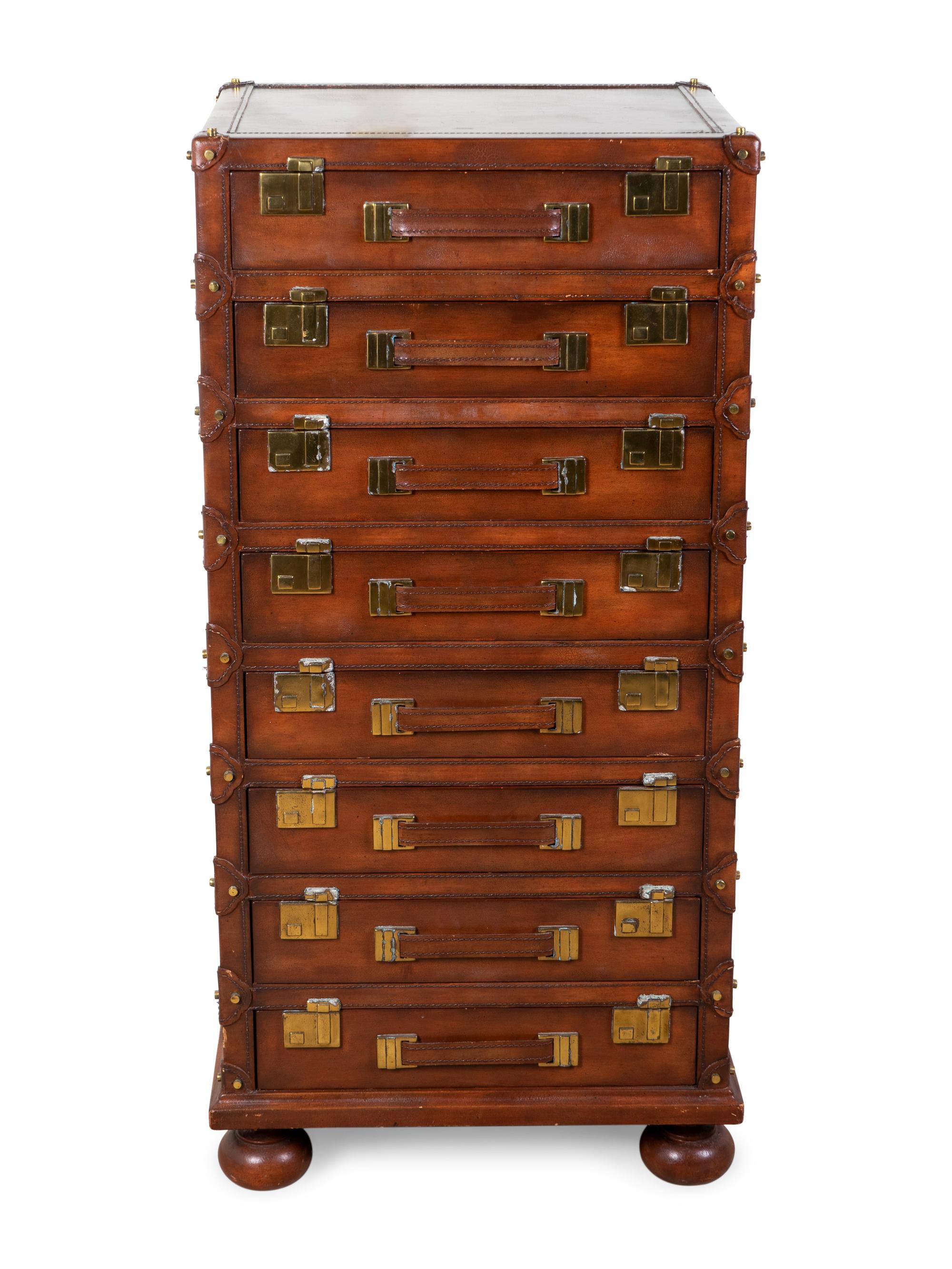 A Contemporary Leather-Clad Tall Chest of Drawers — 20TH CENTURY