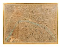 PELTIER, Georges. Plan de Paris a Vol D'oiseau . Paris: Blondel La Rougery, 1959. 48 1/2 x 64 inches. Framed.