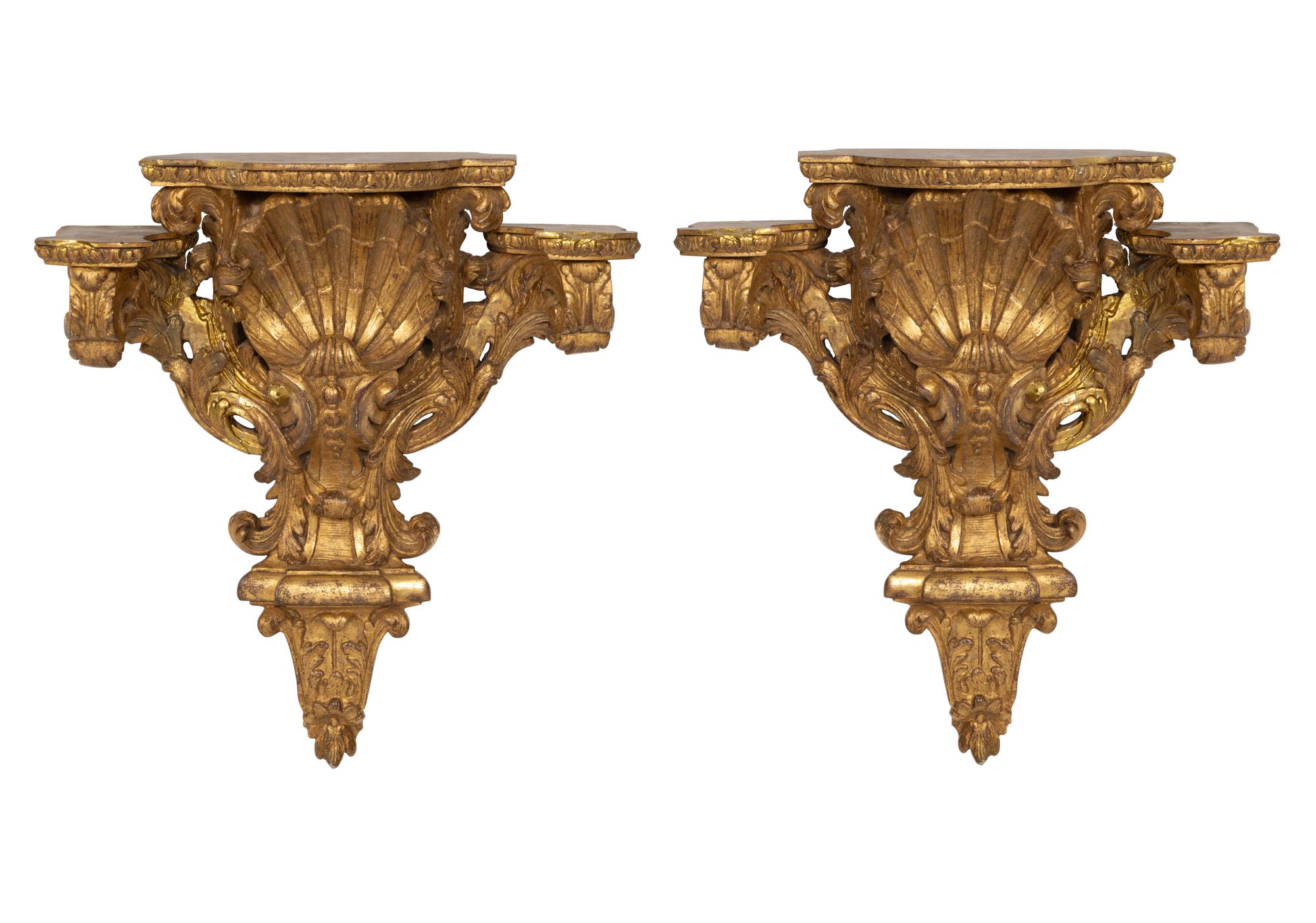 A Pair of Continental Gilt Wall Brackets