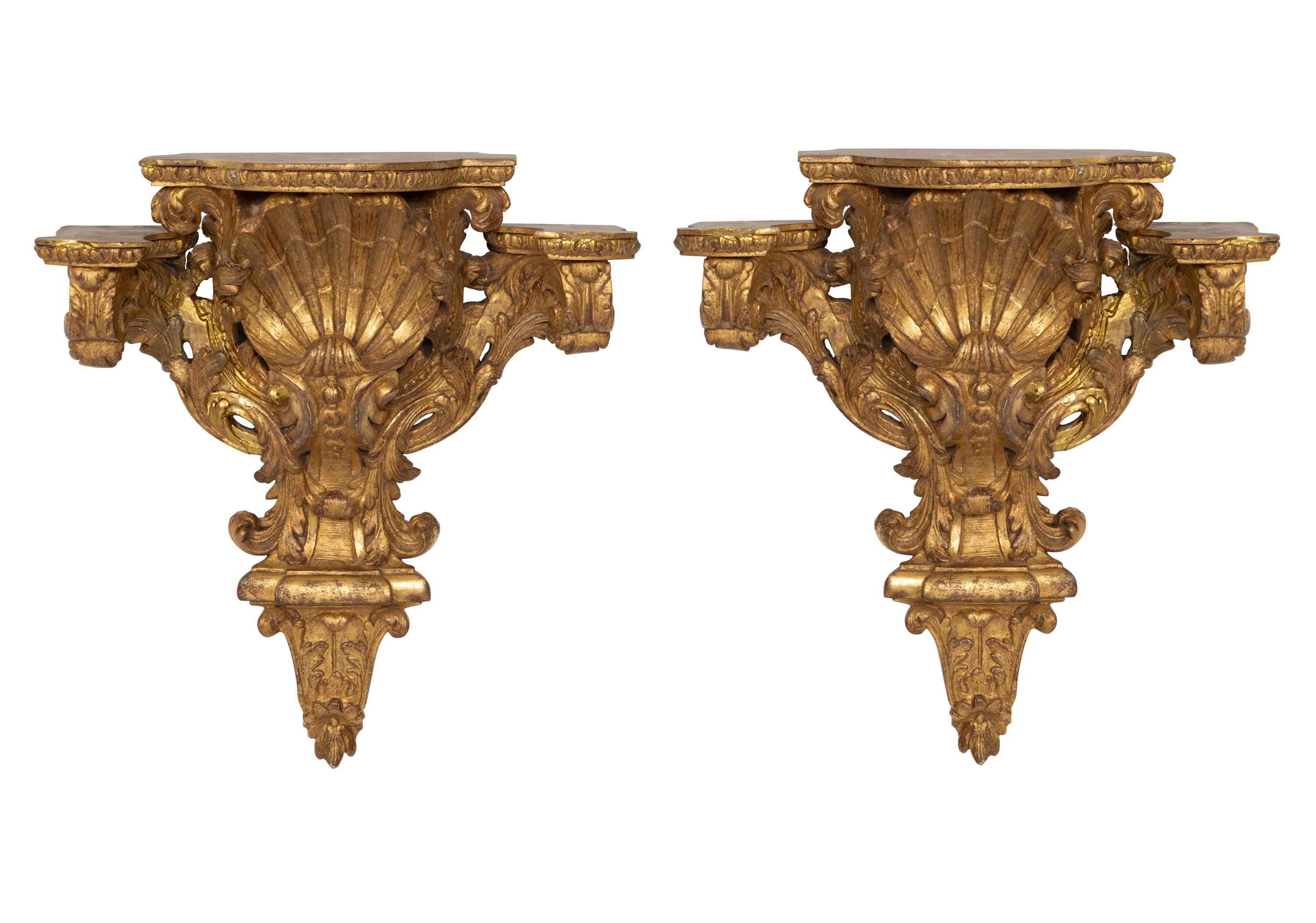 A Pair of Continental Gilt Wall Brackets