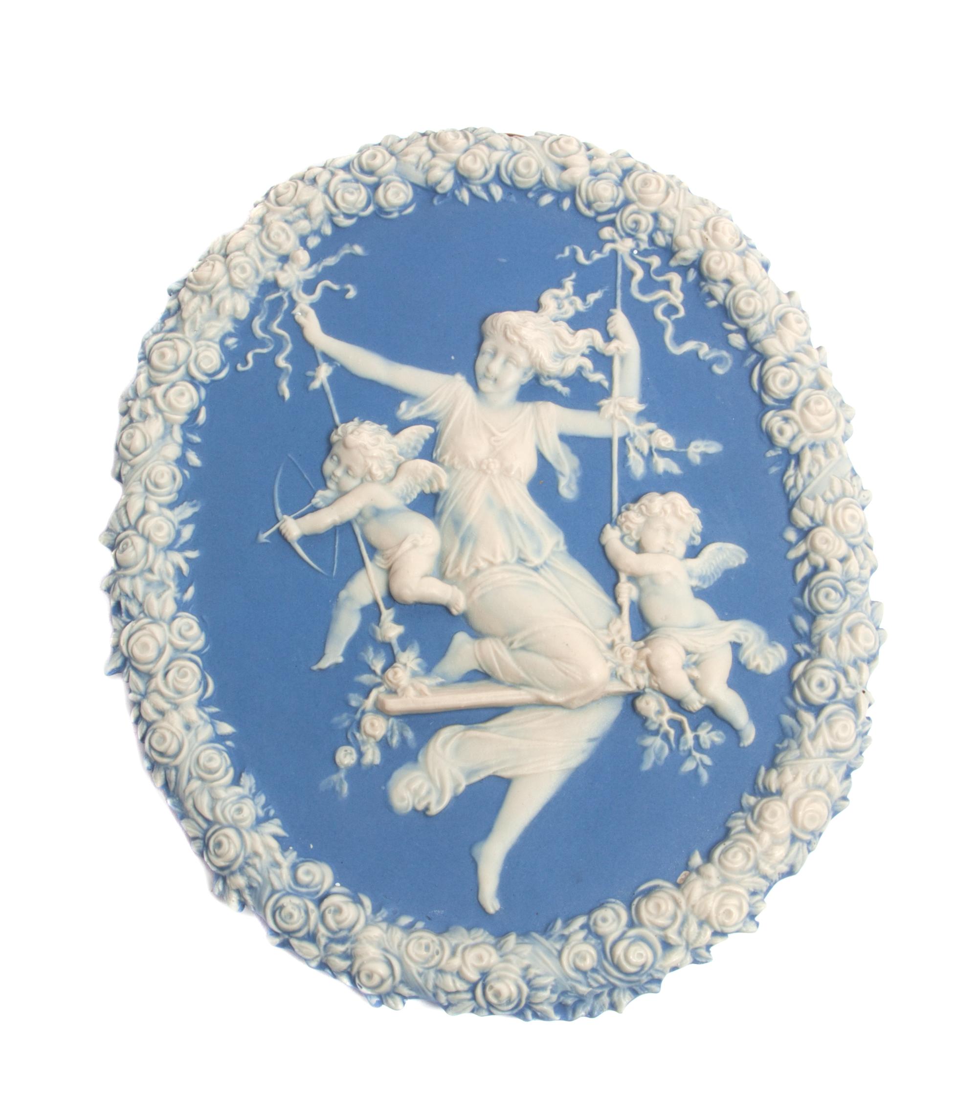 A Schafer & Vater Jasperware Plaque Height 7 1/2 inches.