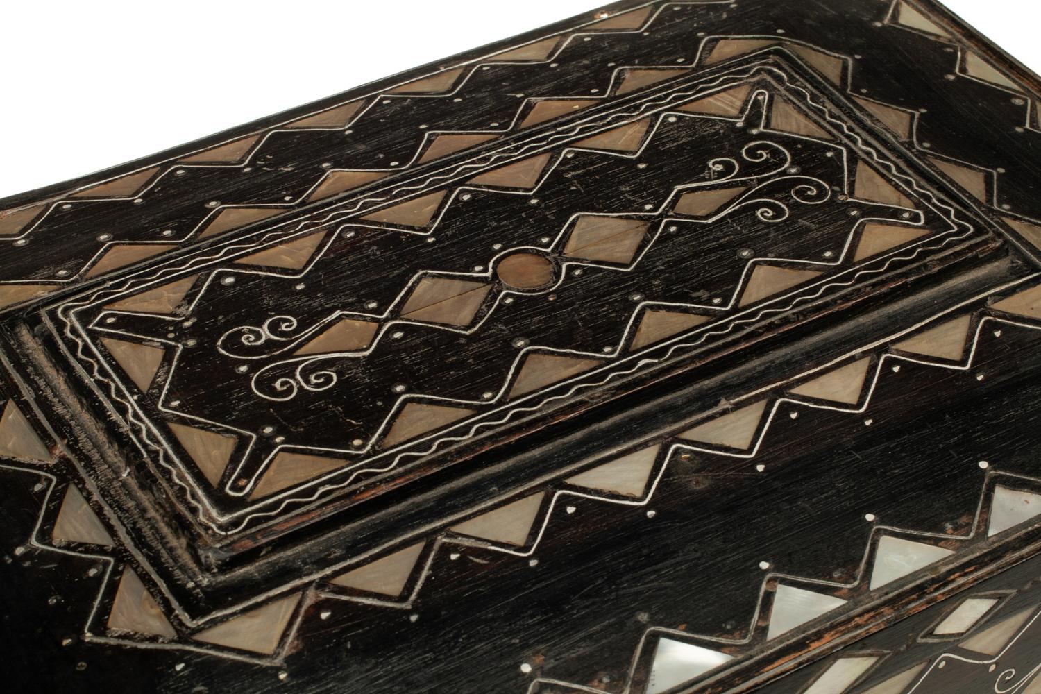 An Italian Mother-of-Pearl and Silver Inlaid Ebonized Casket