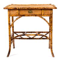 A Victorian Bamboo and Rattan Side Table Height 32 1/2 x width 32 x depth 18 inches.